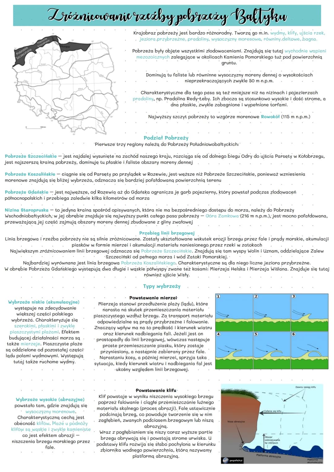 Pobie
Zróżnicowanie rzeźby pobrzeży Bałtyku
Krajobraz pobrzeży jest bardzo różnorodny. Tworzą go m.in. wydmy, klify, ujścia rzek,
jeziora.pr