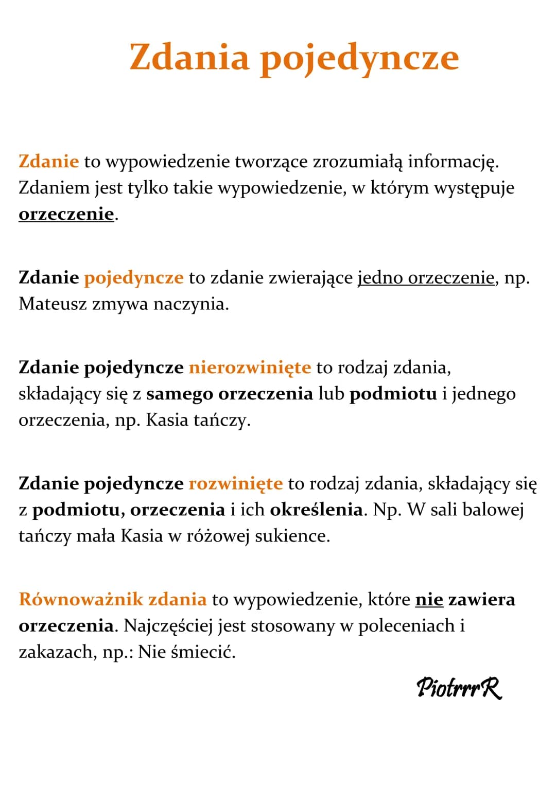 Zdania pojedyncze
Zdanie to wypowiedzenie tworzące zrozumiałą informację.
Zdaniem jest tylko takie wypowiedzenie, w którym występuje
orzecze