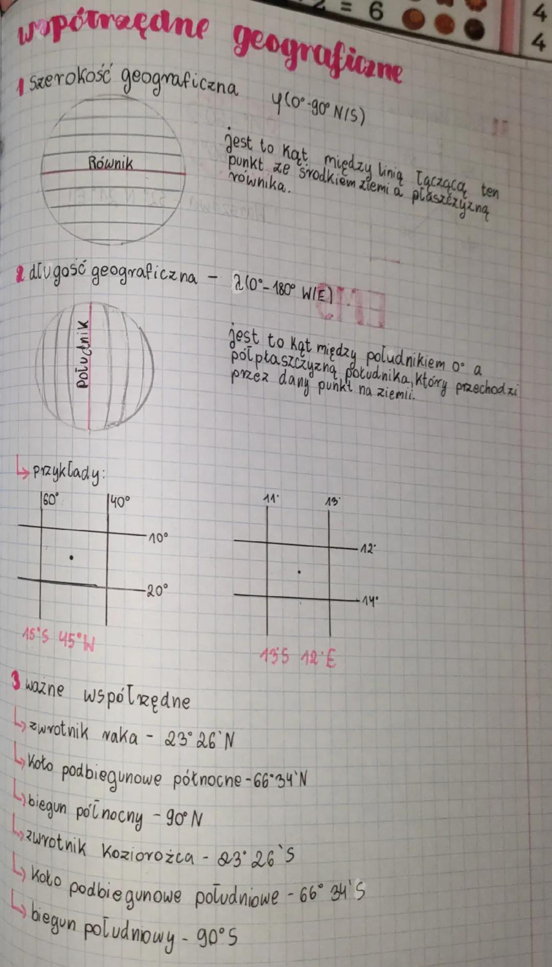 6
petraedne geograficzne
1 Szerokość geograficzna y(0°-90° NIS)
Równik
Jest to Kat między linią łączącą ten
punkt ze srodkiem ziemi a
rownik