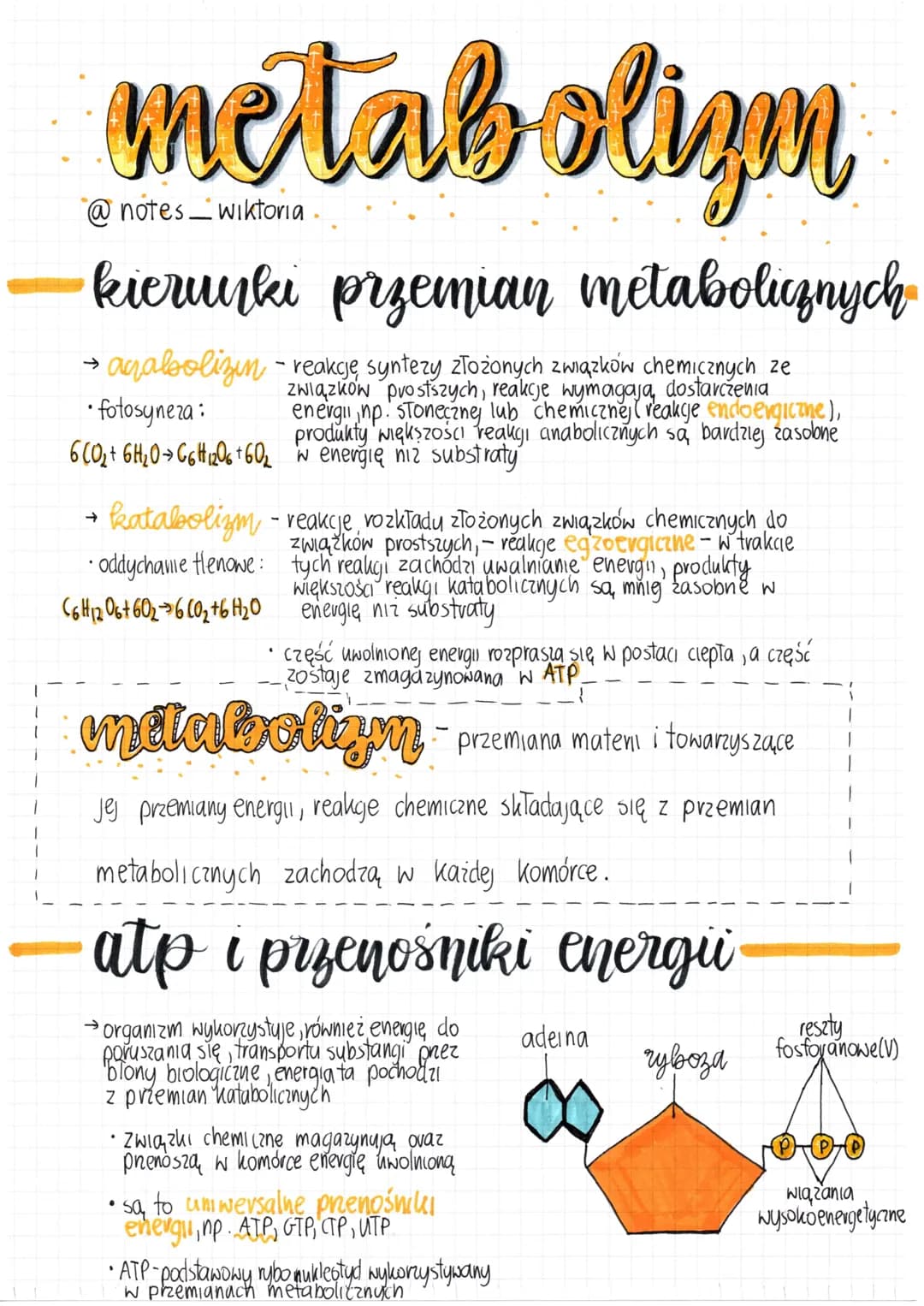 metab of
zu
@notes wiktoria.
-kierunki przemian metabolicznych
• anabolizin-reakcję syntezy złożonych związków chemicznych ze
Związków prost