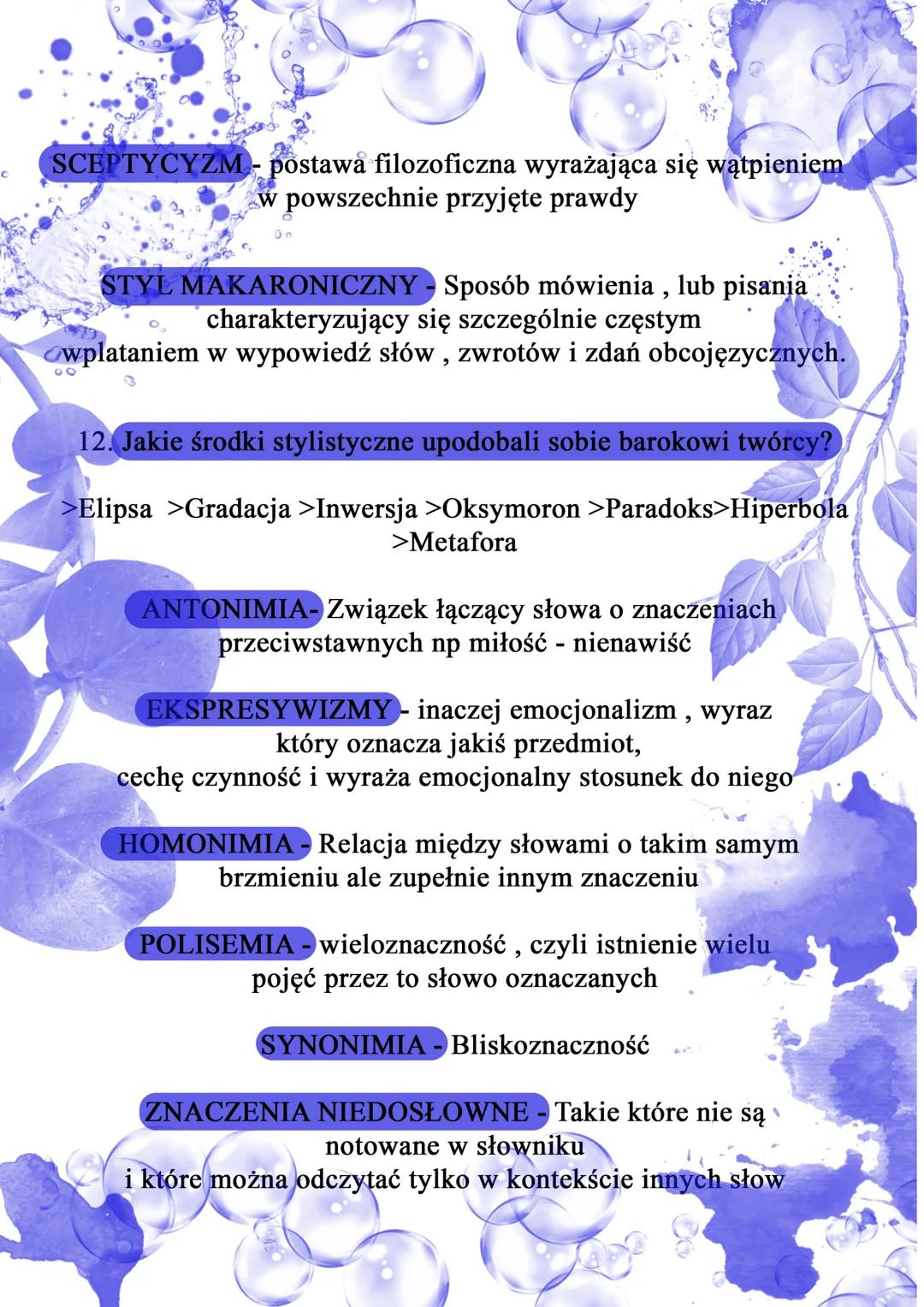 Najważniejsze Hasła Baroku i Szekspiryzm: Pojęcia, Utwory i Twórcy