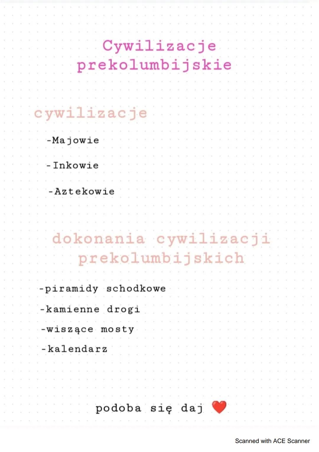 Cywilizacje
prekolumbijskie
cywilizacje
-Majowie
- Inkowie
- Aztekowie
dokonania cywilizacji
prekolumbijskich
-piramidy schodkowe
-kamienne 