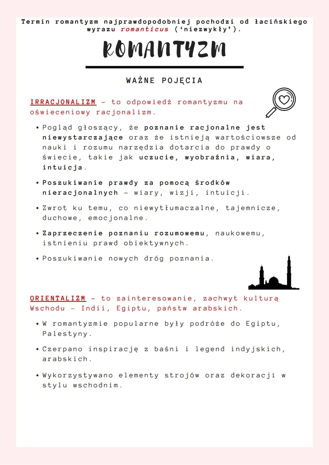 Termin romantyzm najprawdopodobniej pochodzi od łacińskiego
wyrazu romanticus ('niezwykły').
ROMANTYZM
WAŻNE POJĘCIA
to odpowiedź romantyzmu