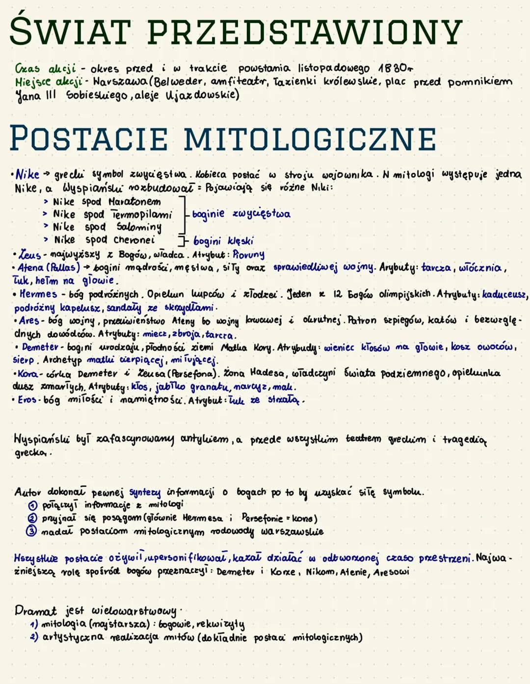 ŚWIAT PRZEDSTAWIONY
Cras akcji okres przed i w trakcie powstania listopadowego 1830r
Miejsce akcji Warszawa (Belweder, amfiteatr, Tazienki k