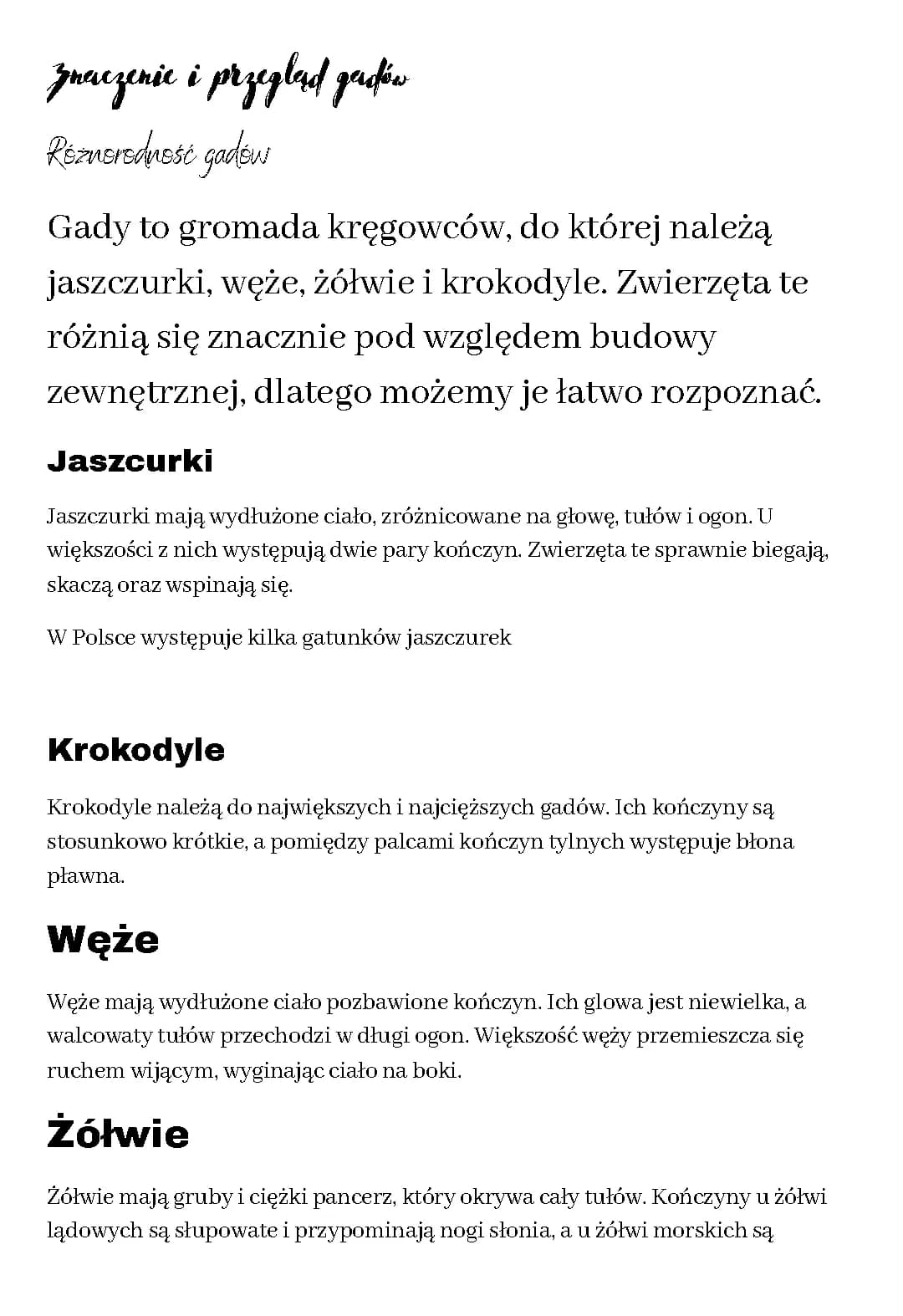 Przegląd i znaczenie gadów 