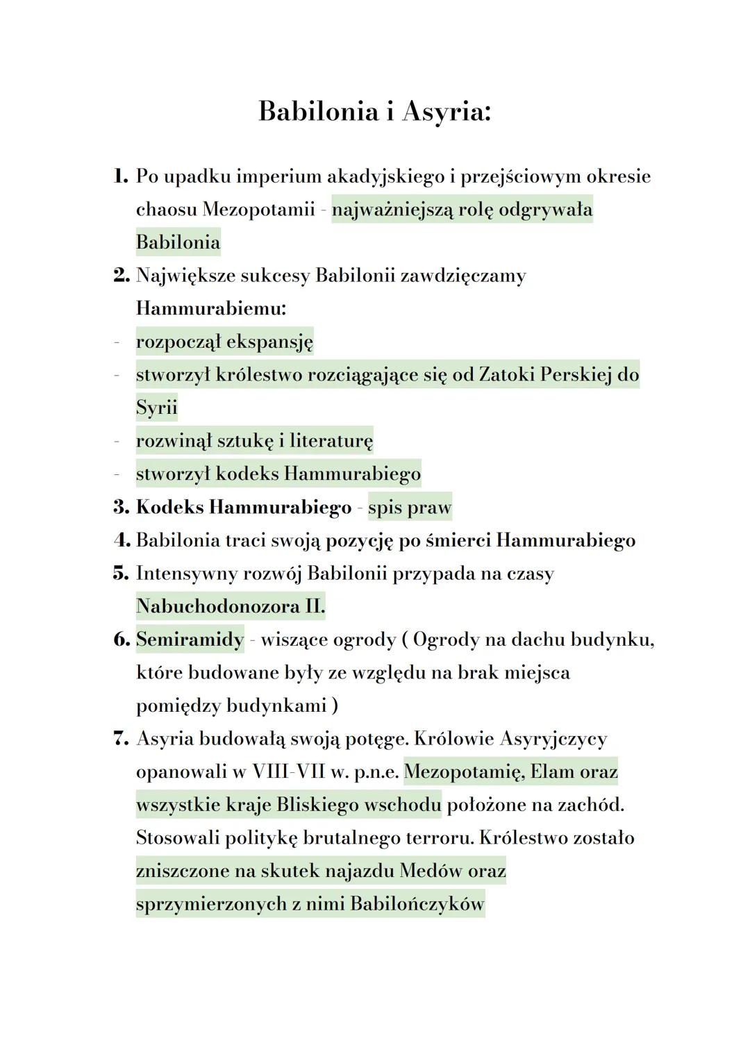 Babilonia i Asyria:
1. Po upadku imperium akadyjskiego i przejściowym okresie
chaosu Mezopotamii - najważniejszą rolę odgrywała
Babilonia
2.