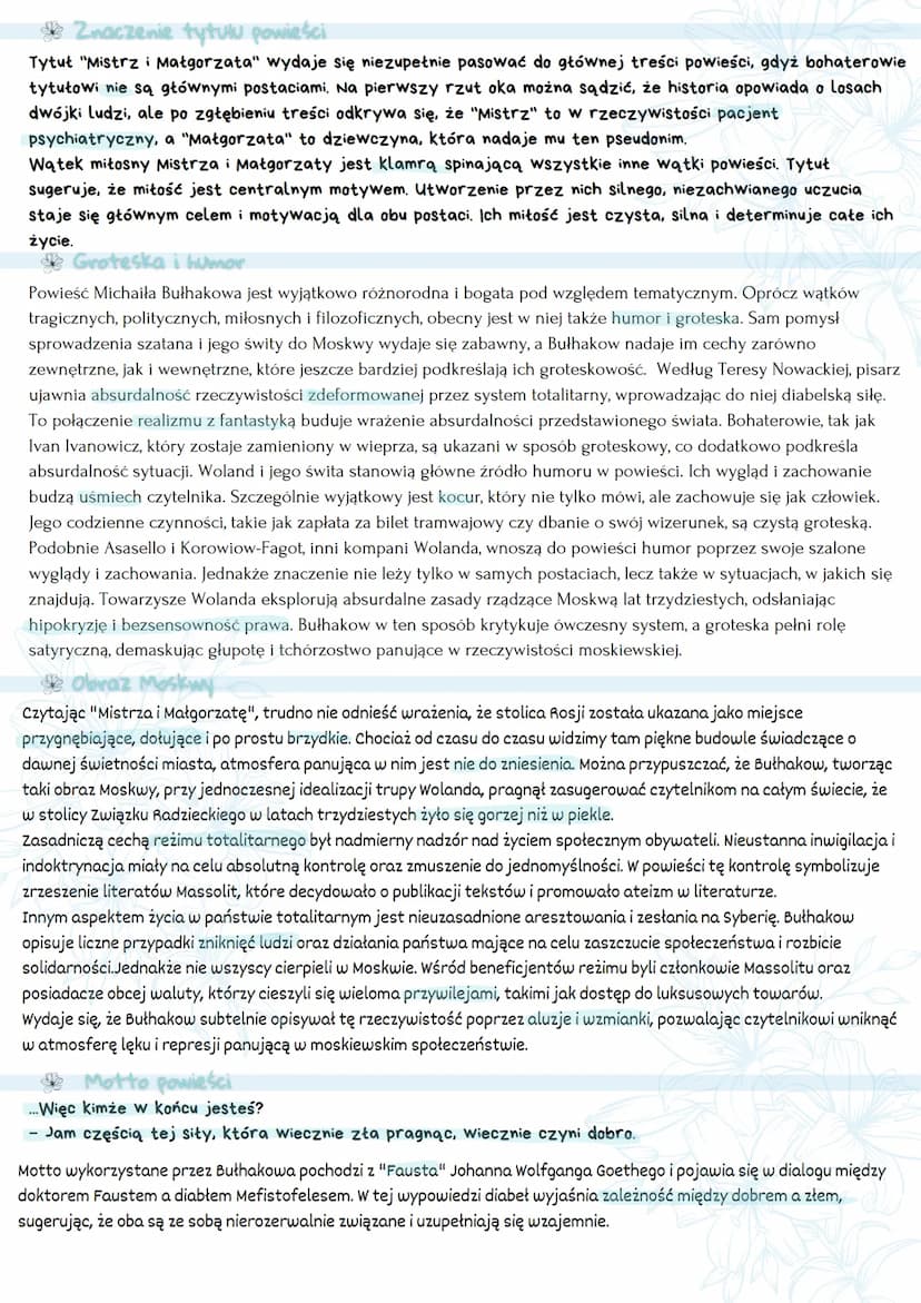 "Mistrz i Małgorzata" Michał Afanasjew Bułhakow
Geneza i kontekst literacki
W liście do jednego z przyjaciół Bułhakow napisał, że o ile do n