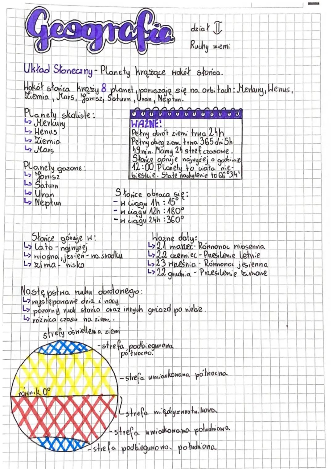 Geografie
Układ Słoneczny - Planety krążące wokół słońca.
8
Hokół słońca krąży & planet, poruszają się na orbitach: Merkury, Wenus,
Liemia, 