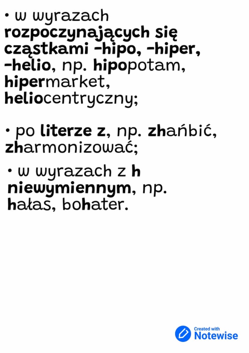 Zasady pisowni ch ih
Dwuznak ch piszemy:
• gdy ch wymienia się na sz,
np. mucha - muszka, ucho
uszy;
-
po spółgłosce s, np. schody,
wschód;
