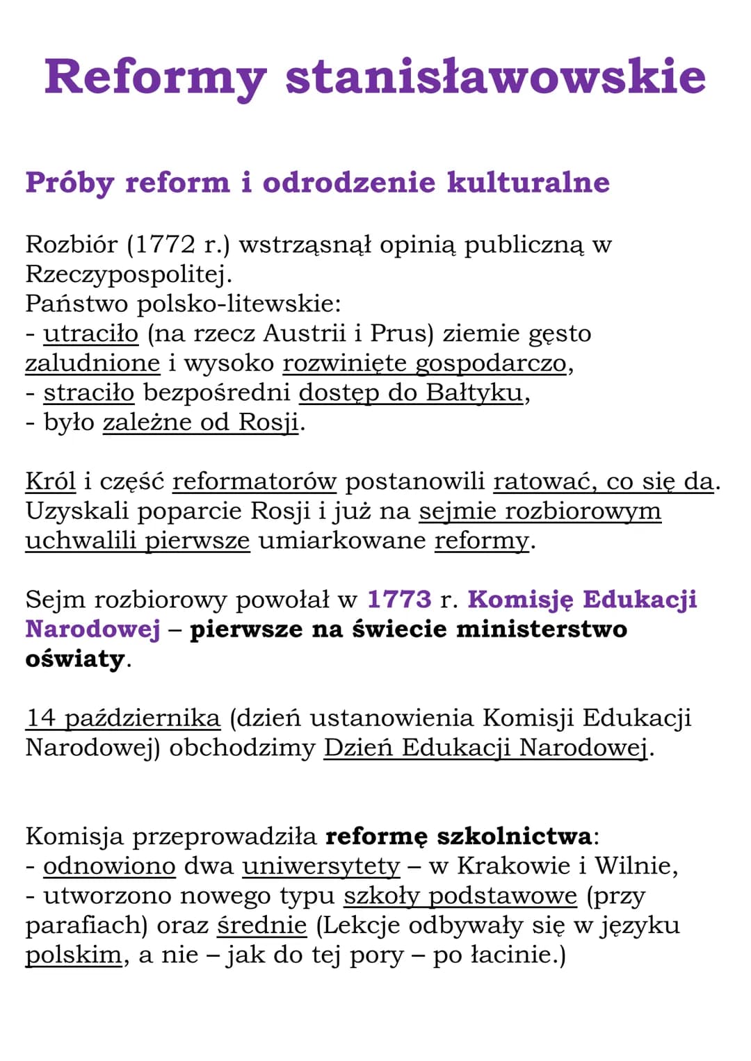 Reformy stanisławowskie
Próby reform i odrodzenie kulturalne
Rozbiór (1772 r.) wstrząsnął opinią publiczną w
Rzeczypospolitej.
Państwo polsk