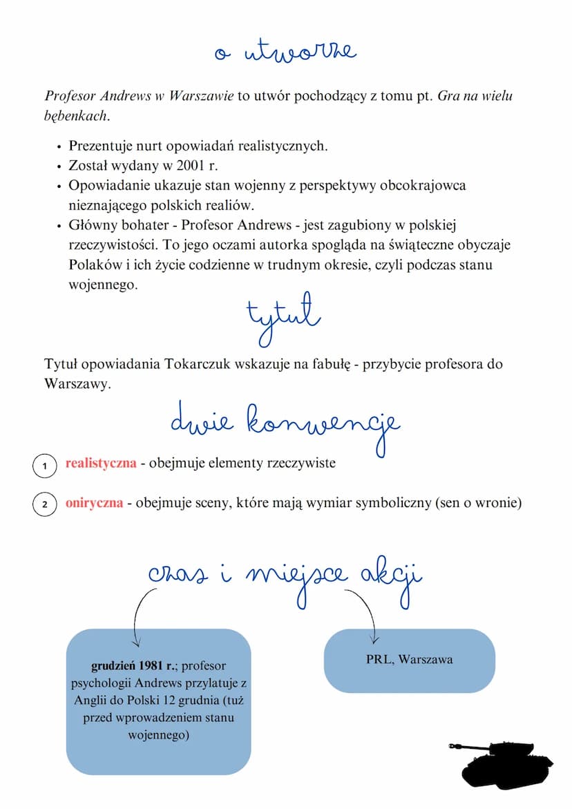 Olga Tokarczuk
konwencja
realistyczna i
oniryczna
●
profesor Andrewes
warszawie
●
●
opowiadanie
stan wojenny
Źródło: Wikipedia
we
че
7170
st