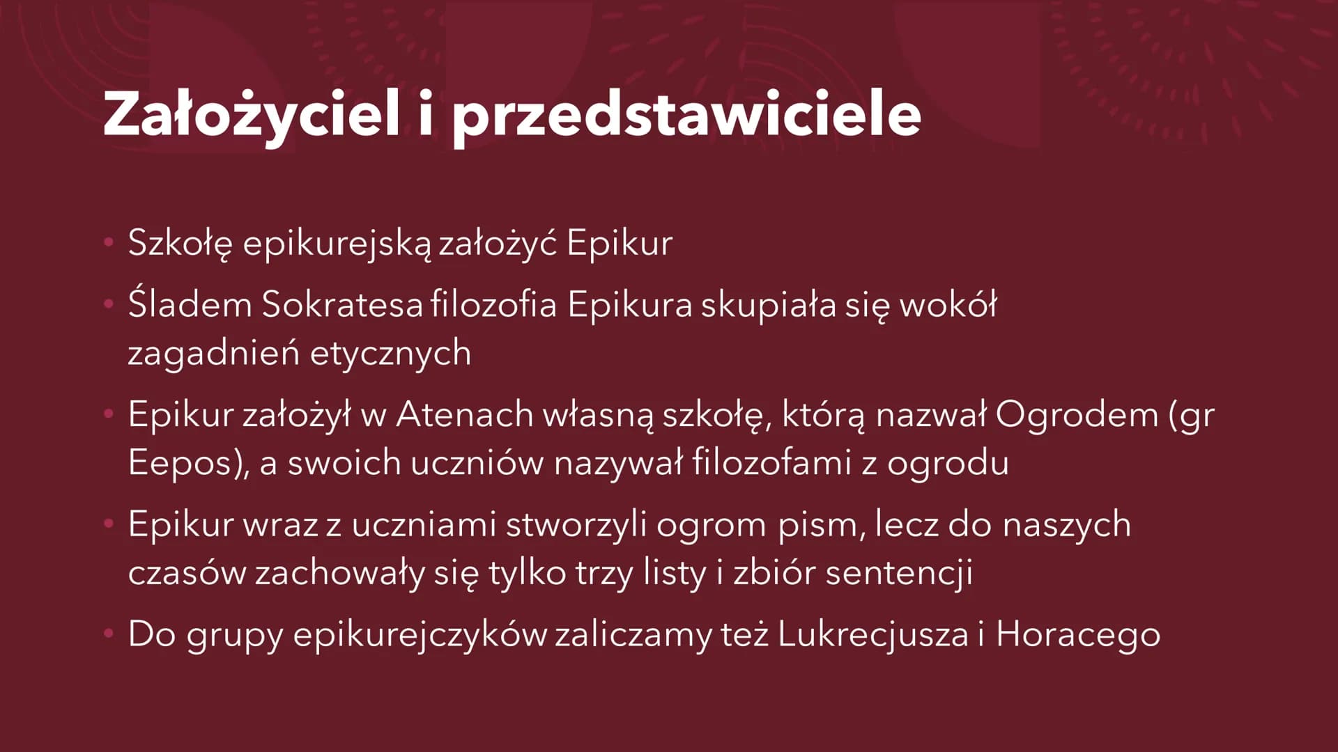 STOIZM, EPIKUREIZM I
SCEPTYCYZM
Ogólne informacje STOICY Założyciel i przedstawiciele
Szkołę stoicką założył Zenon z Kition
Mimo zgłębiania 