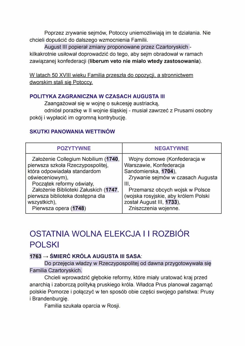 KRYZYS I UPADEK
RZECZYPOSPOLITEJ
UNIA POLSKO-SASKA
Po śmierci Jana III Sobieskiego w 1696 roku w Rzeczypospolitej zapanował
chaos (na Litwie