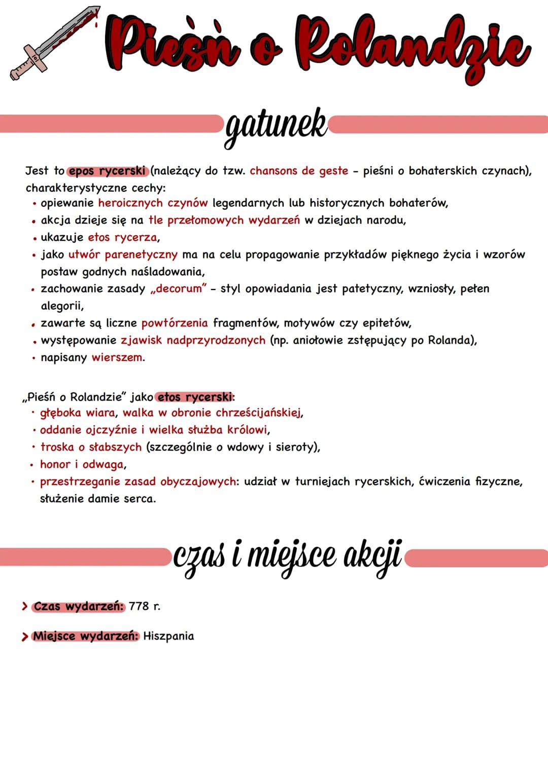 Prosir o Polandzie
gatunek
Jest to epos rycerski (należący do tzw. chansons de geste - pieśni o bohaterskich czynach),
charakterystyczne cec