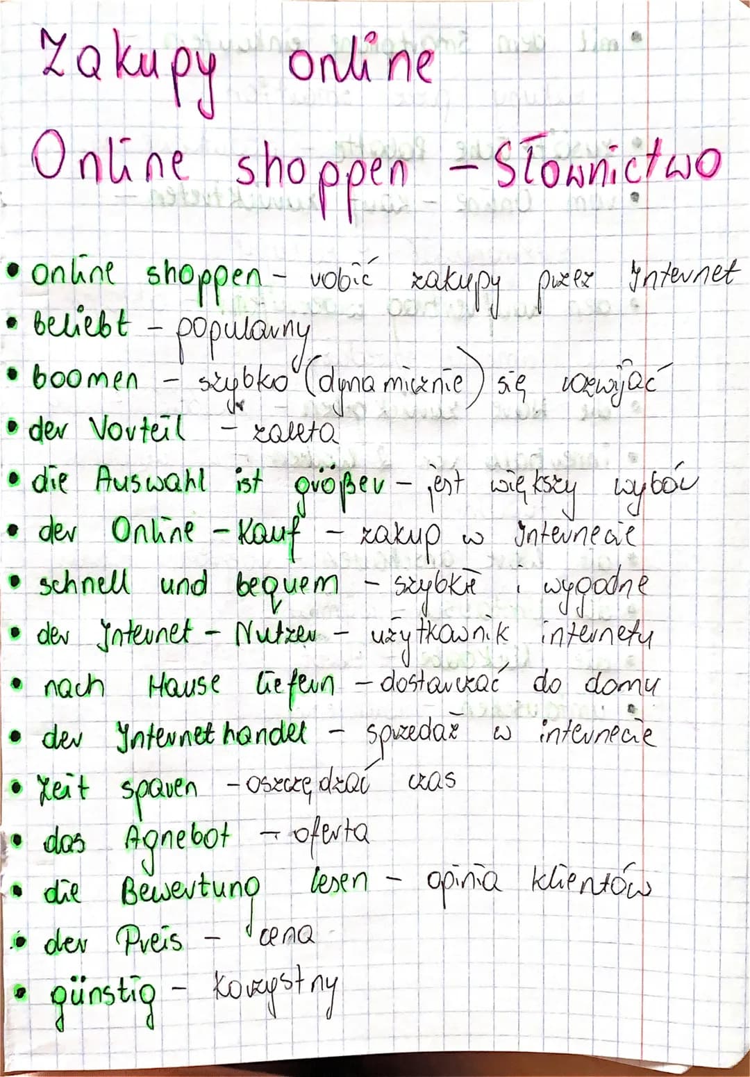 Zakupy online
Online shoppen - Słownictwo
• online shoppen - vobić zakupy przez internet
beliebt - popularny
• boomen szybko (dynamicznie) s