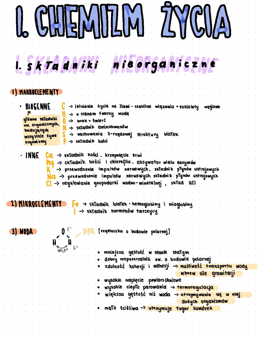 Chemizm życia składniki nieorganiczne