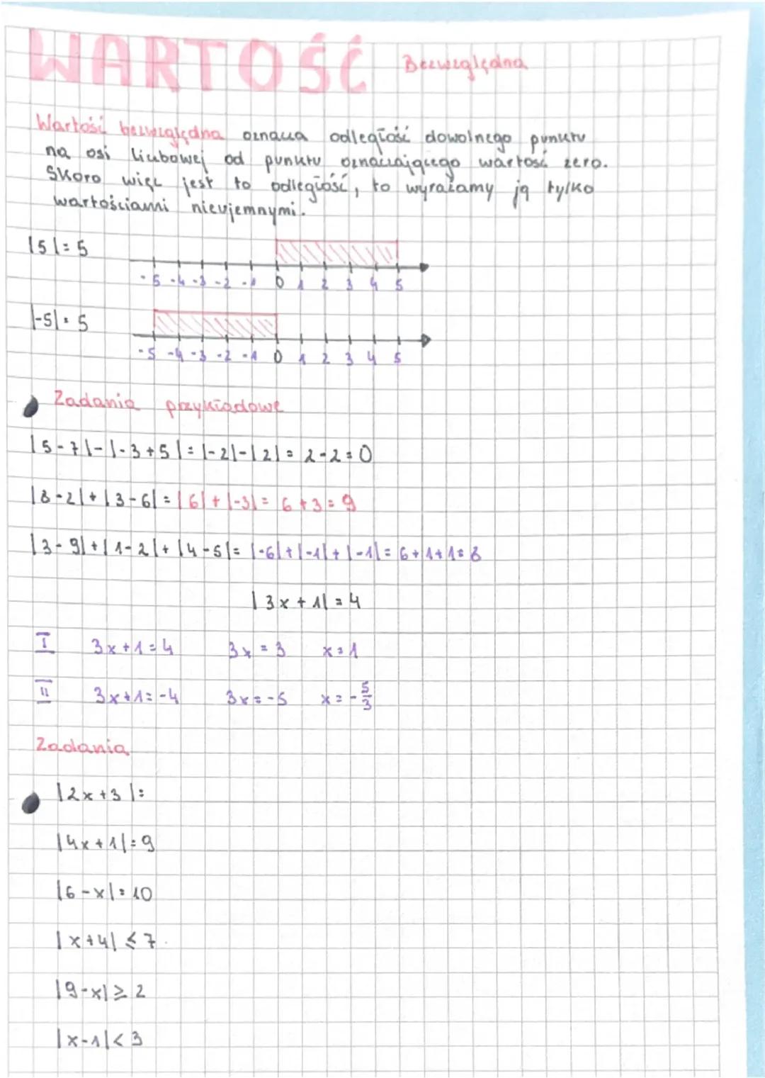 # WARTOŚĆ Bezwzględna
Wartość bezwzględna oznacza odległość dowolnego punktu na osi liczbowej od punktu oznaczającego wartość zero. Skoro wi
