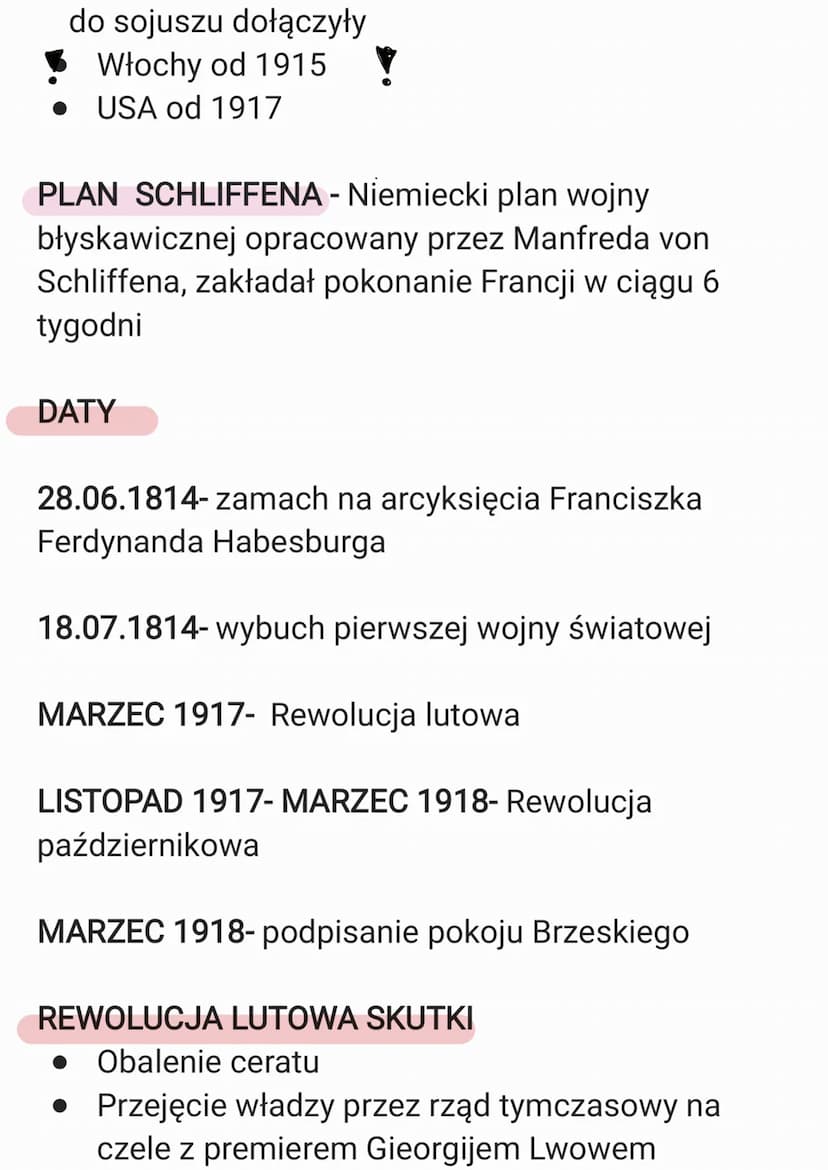 I WOJNA ŚWIATOWA
Przyczyny wybuchu 1 wojny światowej
POŚREDNIE
1) Niemcy pragnienie zdobycia kolonii i panowania w
Europie
2) Francja chęć d