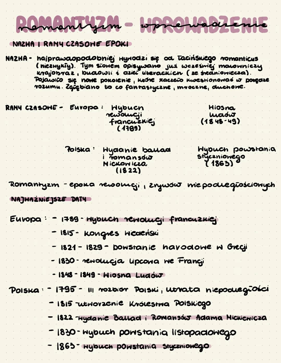 Romantyzm wprowadzenie
NAZHA I RAMY CZASOHE EPOKI
NAZWA najprawdopodobniej wywodzi się od tacińskiego romanticus
(niezwykły). Tym słowem opi