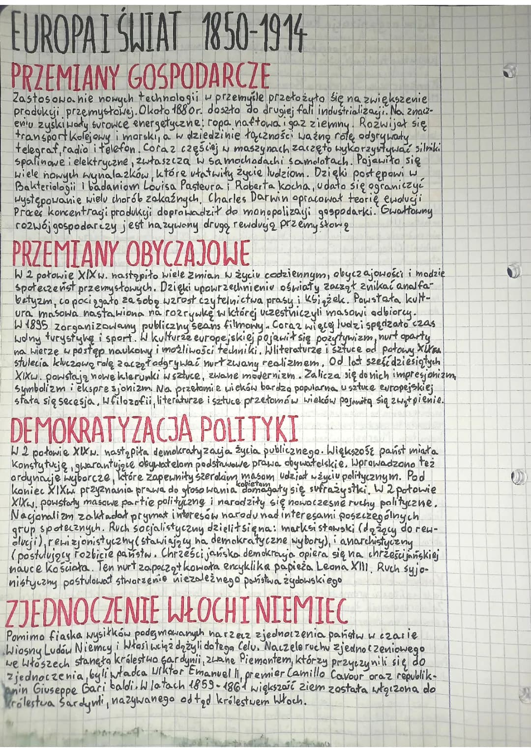 Przemiany gospodarcze i społeczne w XIX wieku: Zjednoczenie Włoch i Niemiec