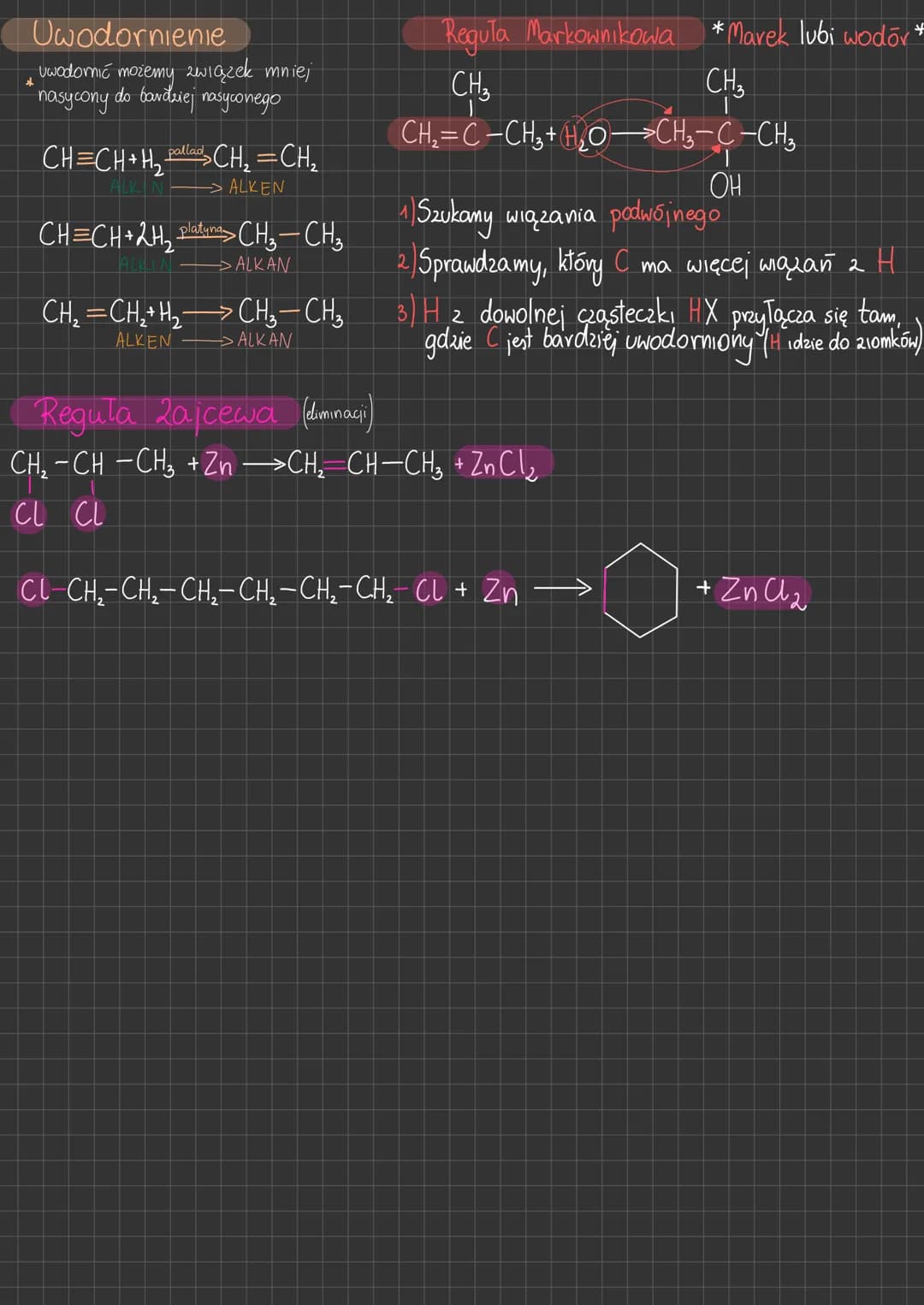 Reakcje jakim ulegają alkany alkeny i alkiny
Synteza Wurtza ->synteza dowolnego
alkanu
2R-X+2Na-> R-R + 2 NaX
CH₂-CH-CH₂ + CL-CH₂-CH₂ +2Na₂→