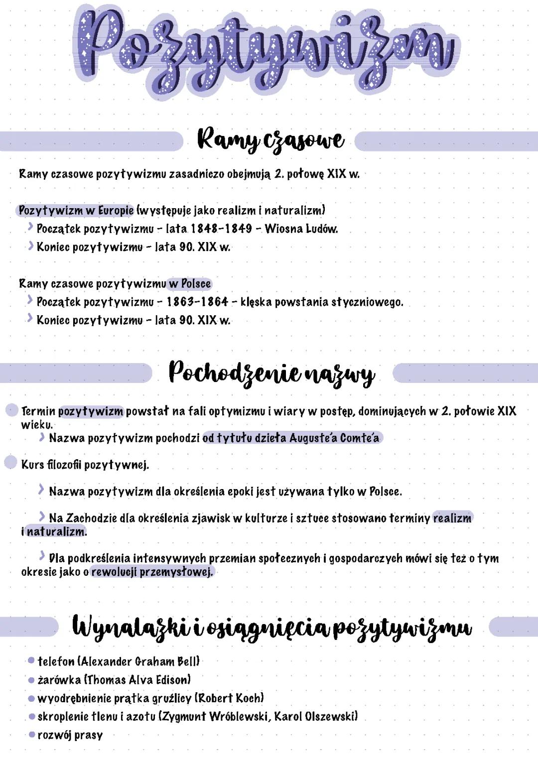 Ramy czasowe pozytywizmu w Europie i Polsce, Wynalazki oraz Praca organiczna i u podstaw