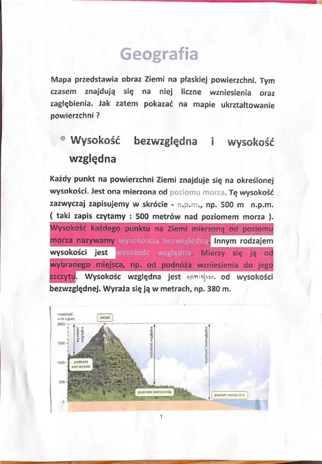 О
1500
Geografia
Mapa przedstawia obraz Ziemi na płaskiej powierzchni. Tym
czasem znajdują się na niej liczne wzniesienia oraz
zagłębienia. 
