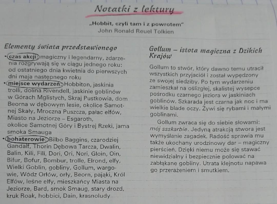 Analiza i Notatki do Książki 'Hobbit, czyli tam i z powrotem'