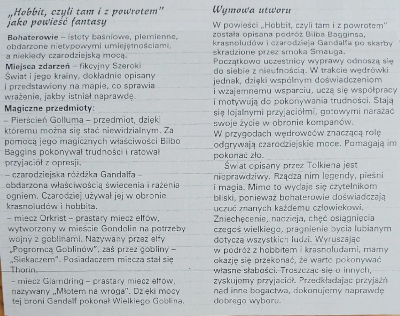 # Notatki z lektury
„Hobbit, czyli tam i z powrotem"
John Ronald Reuel Tolkien

# Elementy świata przedstawionego
- **czas akcji:** magiczny