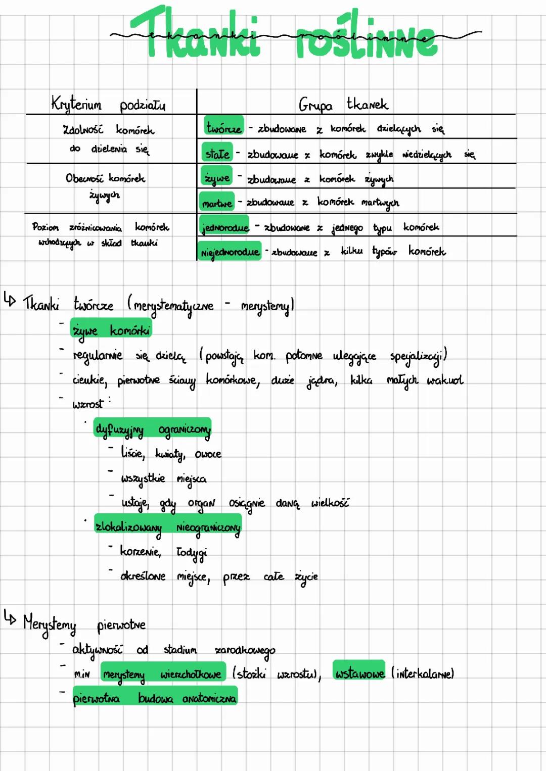 Rodzaje tkanek roślinnych - opracowanie na podstawie podręcznika Nowej Ery