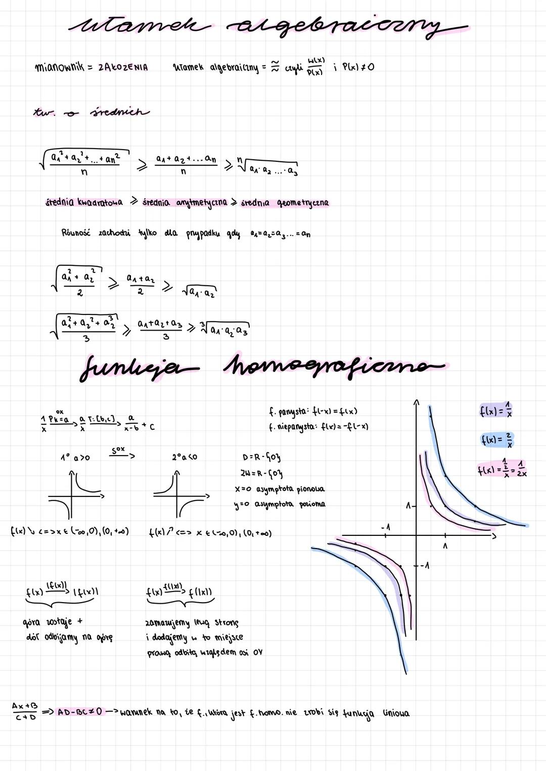 # utamek algebraiczny

mianownik = ZAŁOŻENIA
Tamek algebraiczny $\approx$ czyli $\frac{W(x)}{P(x)}$ i P(x)70

tw.o średnich

$\sqrt{\frac{a_