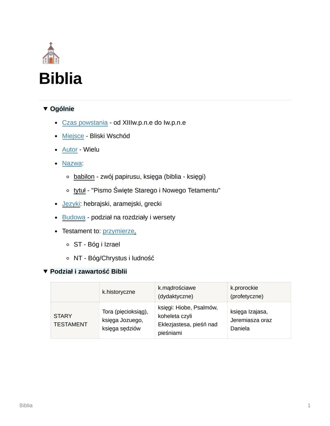 Biblia
A
Biblia
▼ Ogólnie
●
●
Czas powstania - od XIIIw.p.n.e do lw.p.n.e
Miejsce - Bliski Wschód
Autor - Wielu
• Nazwa:
o babilon - zwój pa