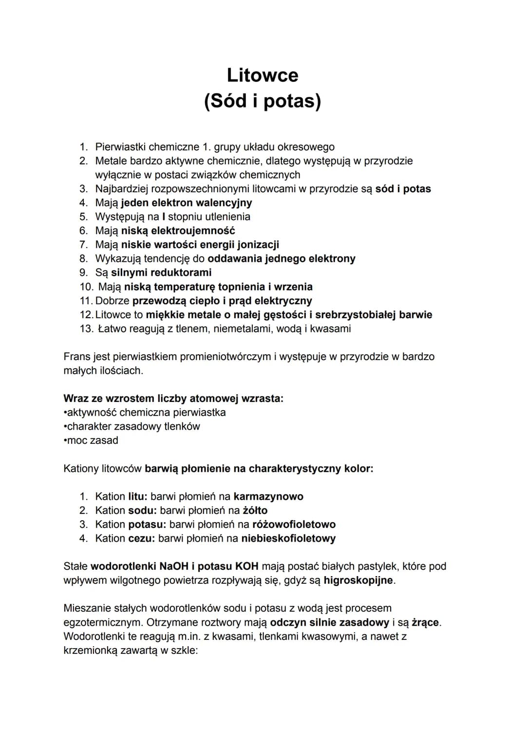 Litowce
(Sód i potas)
1. Pierwiastki chemiczne 1. grupy układu okresowego
2. Metale bardzo aktywne chemicznie, dlatego występują w przyrodzi