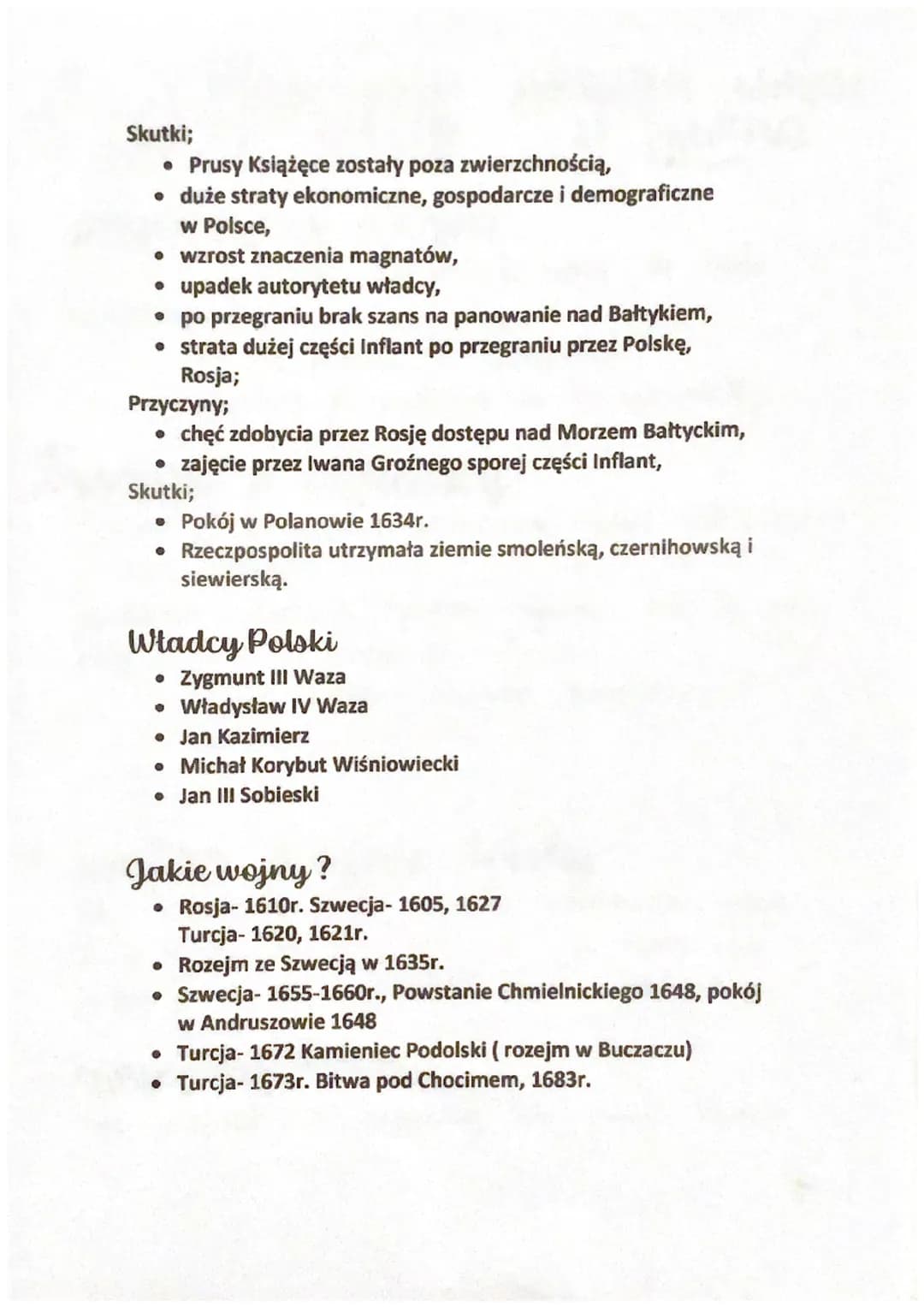 • 1605. Bitwa pod Kircholmem
• 1610. Bitwa pod Kłuszynem
• 1620r. Bitwa pod Cecorą (armia Polska poniosła klęske)
• 1621. Bitwa pod Chocimie