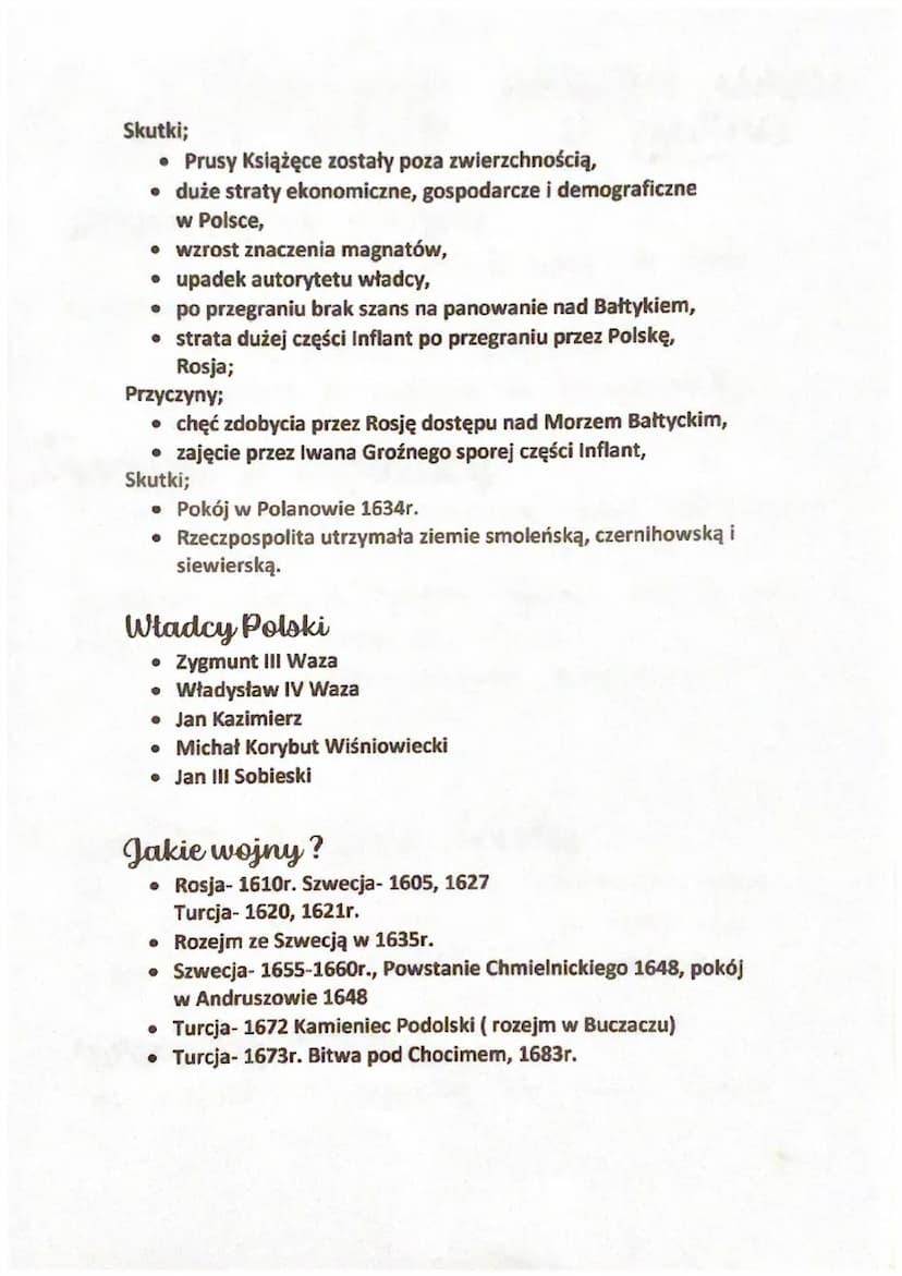 • 1605. Bitwa pod Kircholmem
• 1610. Bitwa pod Kłuszynem
• 1620r. Bitwa pod Cecorą (armia Polska poniosła klęske)
• 1621. Bitwa pod Chocimie