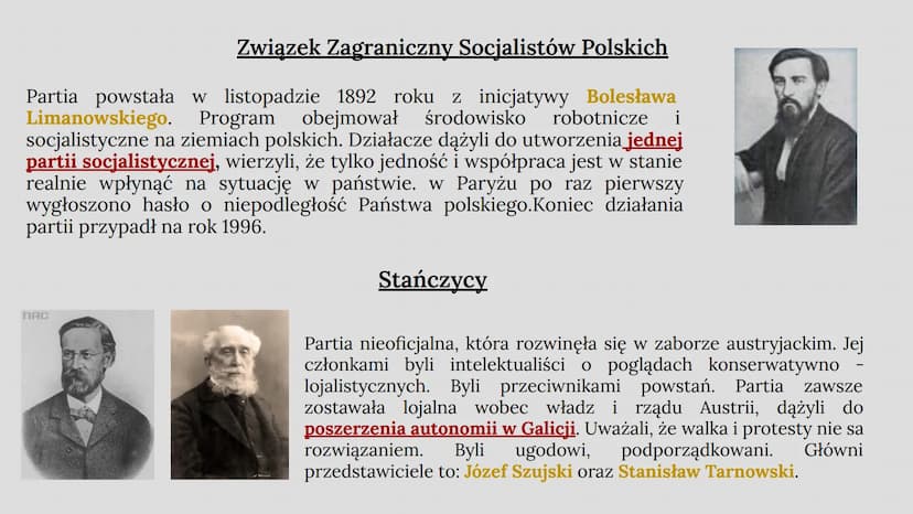 POLSKIE PARTIE POLITYCZNE NA PRZEŁOMIE
XIX I XX WIEKU
Julia Wąsowicz Główne nurty polityczne
Partie polityczne na przełomie XIX i XX wieku d