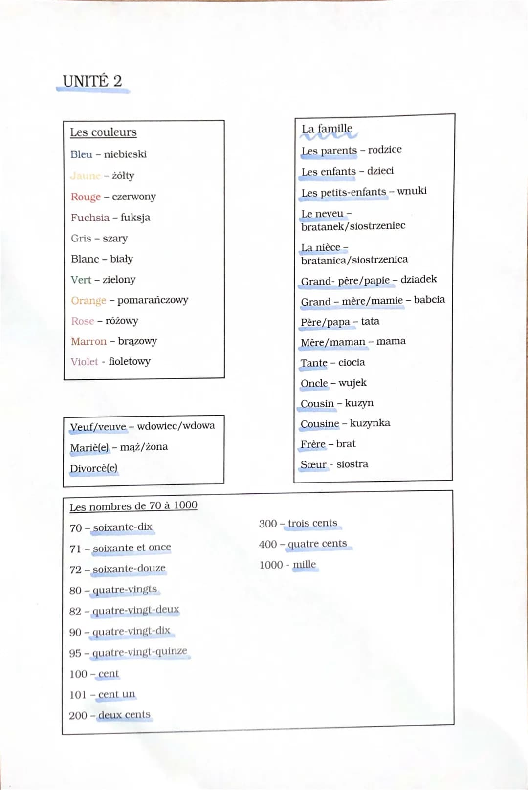 Vocabulaire des couleurs et des nombres en français : PDF gratuit