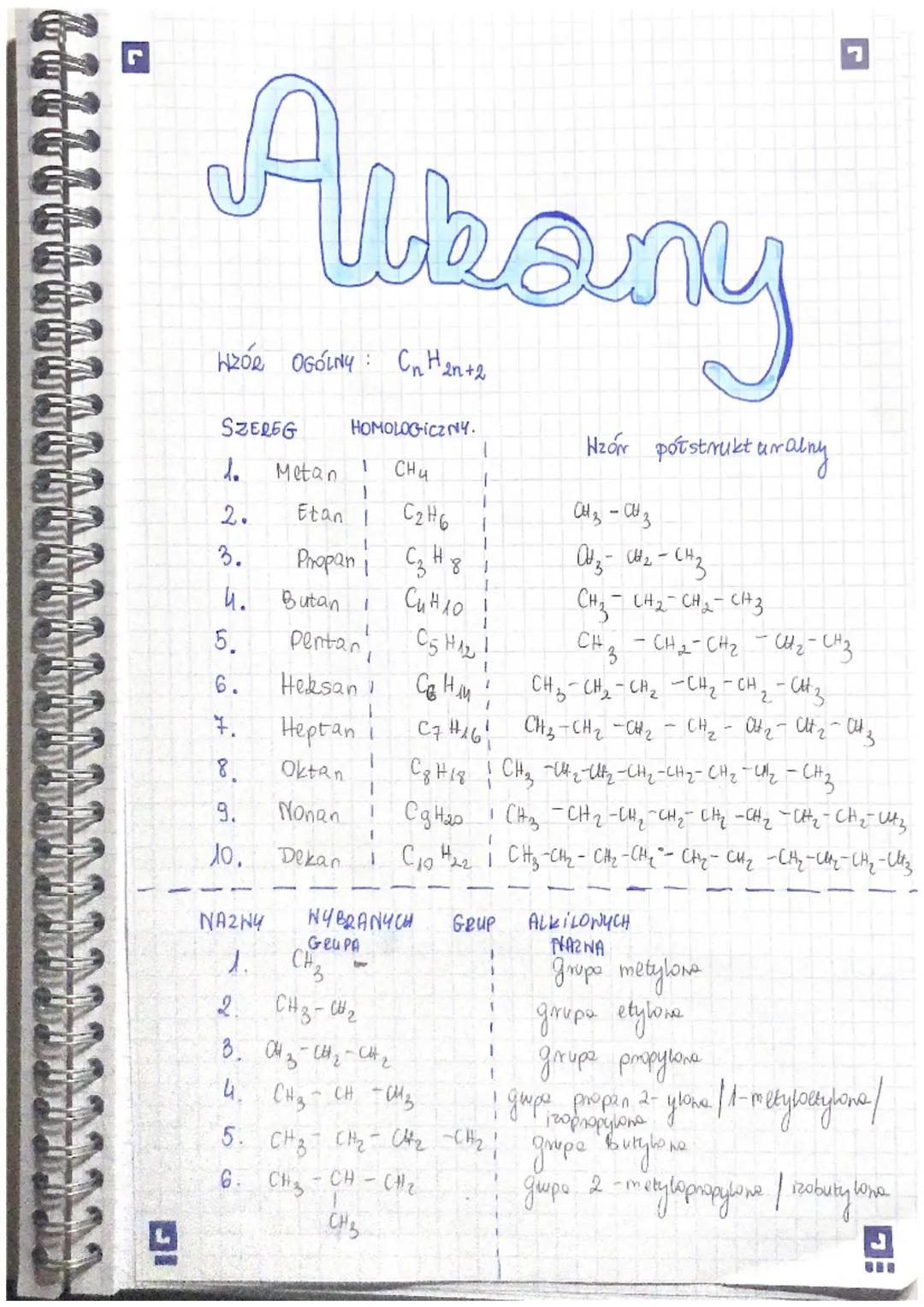 Albany
твое OGOLNu: спH2n+2
SZELEG HOMOLOGICZNY.
сни
1.
2.
3.
и.
5.
6.
7.
8.
9.
ло.
NAZNY
1.
Metan
1
1
Etan
сань
Вторан і Сз Нд і
Butan i
Си