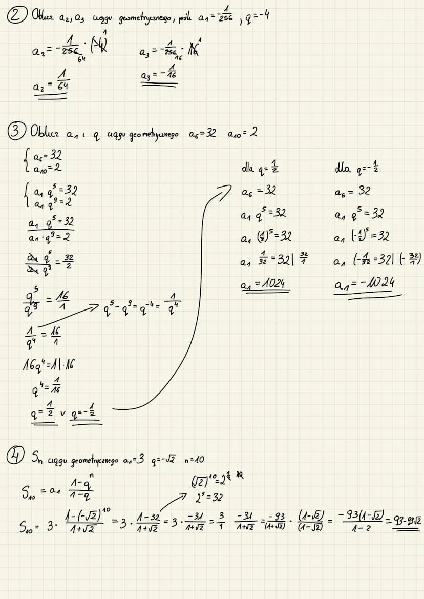 aag geometryczny
3,6, 12, 24, 48, 96...
a₁=3
92=6
= 12
аз
= 24
au
O wzór na wyraz n-ty
n2-1
an = a₁ °q"²"
a₂=32=6
a₂ = 3 2² = 12
O wzór na s