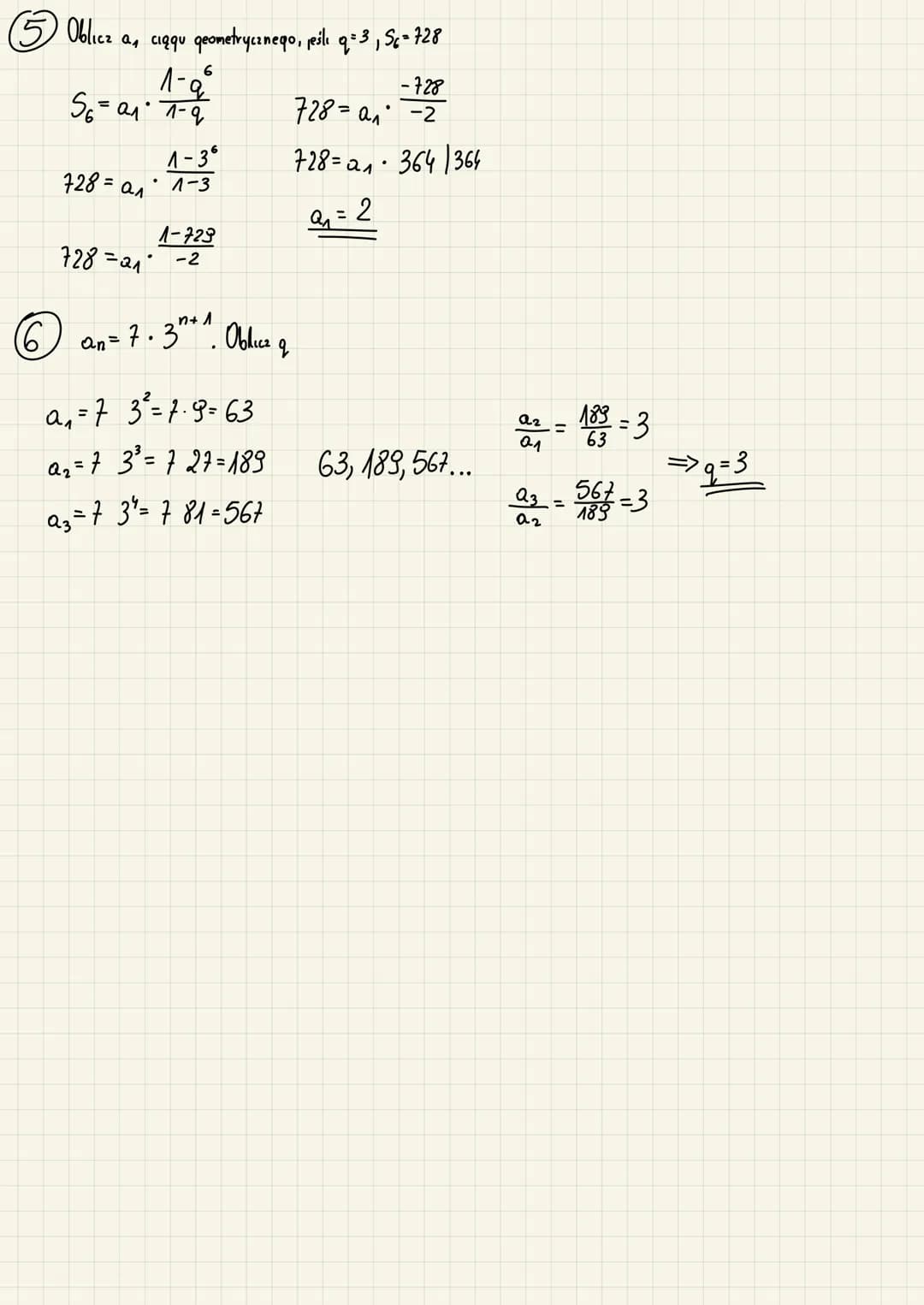 aag geometryczny
3,6, 12, 24, 48, 96...
a₁=3
92=6
= 12
аз
= 24
au
O wzór na wyraz n-ty
n2-1
an = a₁ °q"²"
a₂=32=6
a₂ = 3 2² = 12
O wzór na s