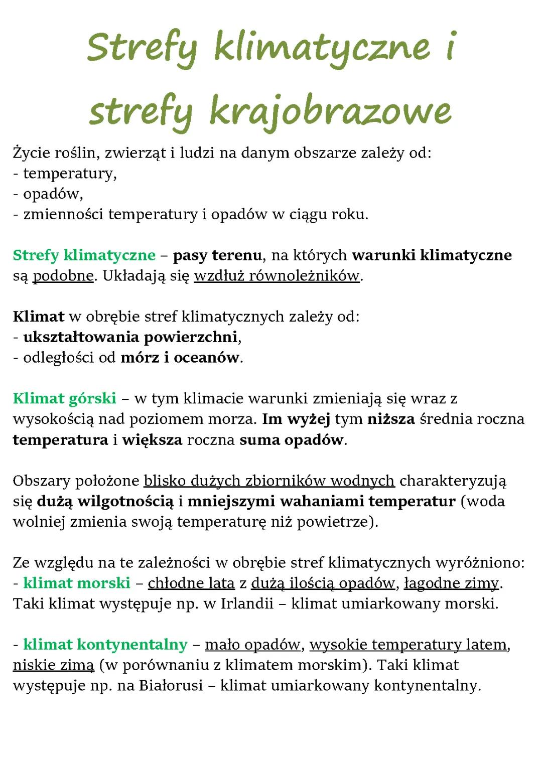 Strefy klimatyczne i krajobrazowe klasa 5 - notatka, test, kartkówka, sprawdzian