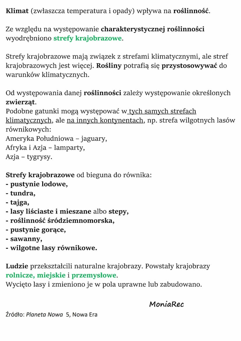Strefy klimatyczne i
strefy krajobrazowe
Życie roślin, zwierząt i ludzi na danym obszarze zależy od:
- temperatury,
- opadów,
- zmienności t