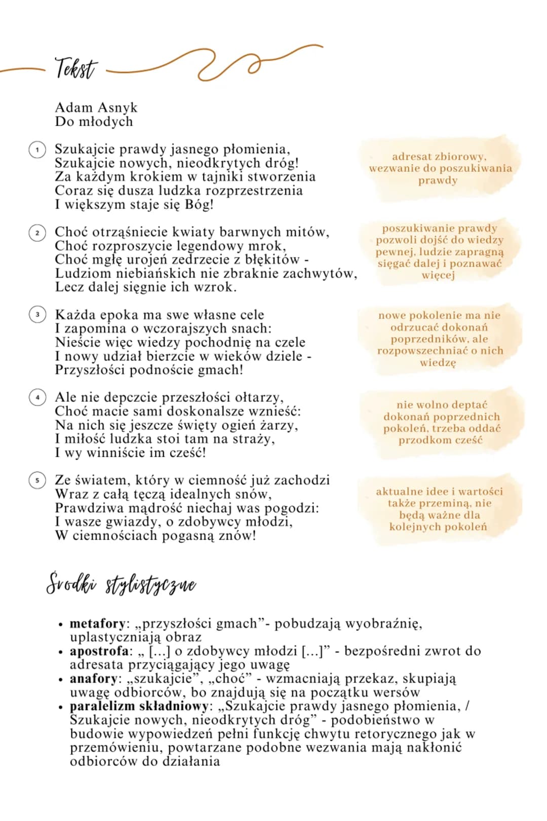 MANIFEST POETYCKI
POZYTYWISTÓW
●
DO MŁODYCH
Adam Asnyk
●
O utworze
Wiersz Adama Asnyka Do młodych jest skierowanym do młodego
pokolenia wezw