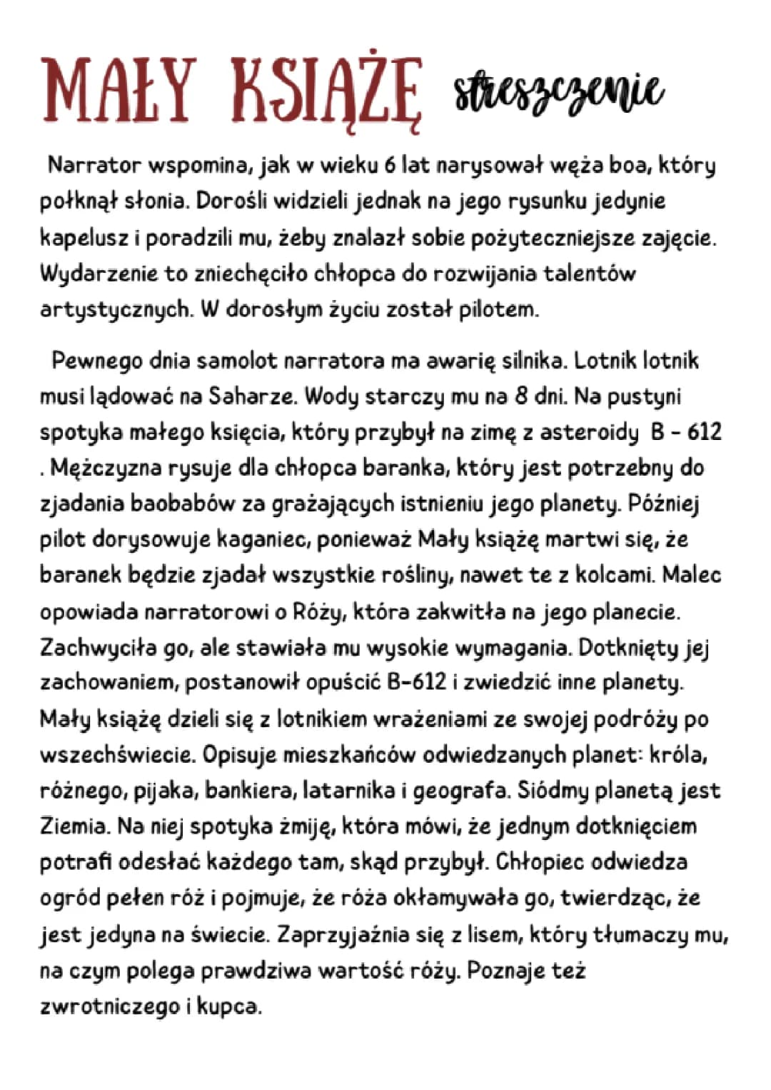 Streszczenie Mały Książe 