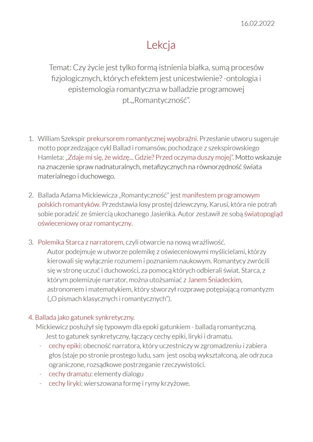 16.02.2022
Lekcja
Temat: Czy życie jest tylko formą istnienia białka, sumą procesów
fizjologicznych, których efektem jest unicestwienie? -on