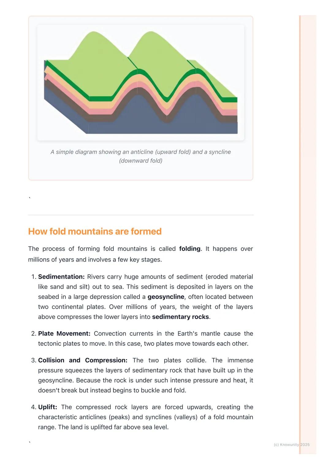 # Fold Mountains

What are fold mountains?

Fold mountains are the most common type of mountain on Earth. They are
created when two of the E
