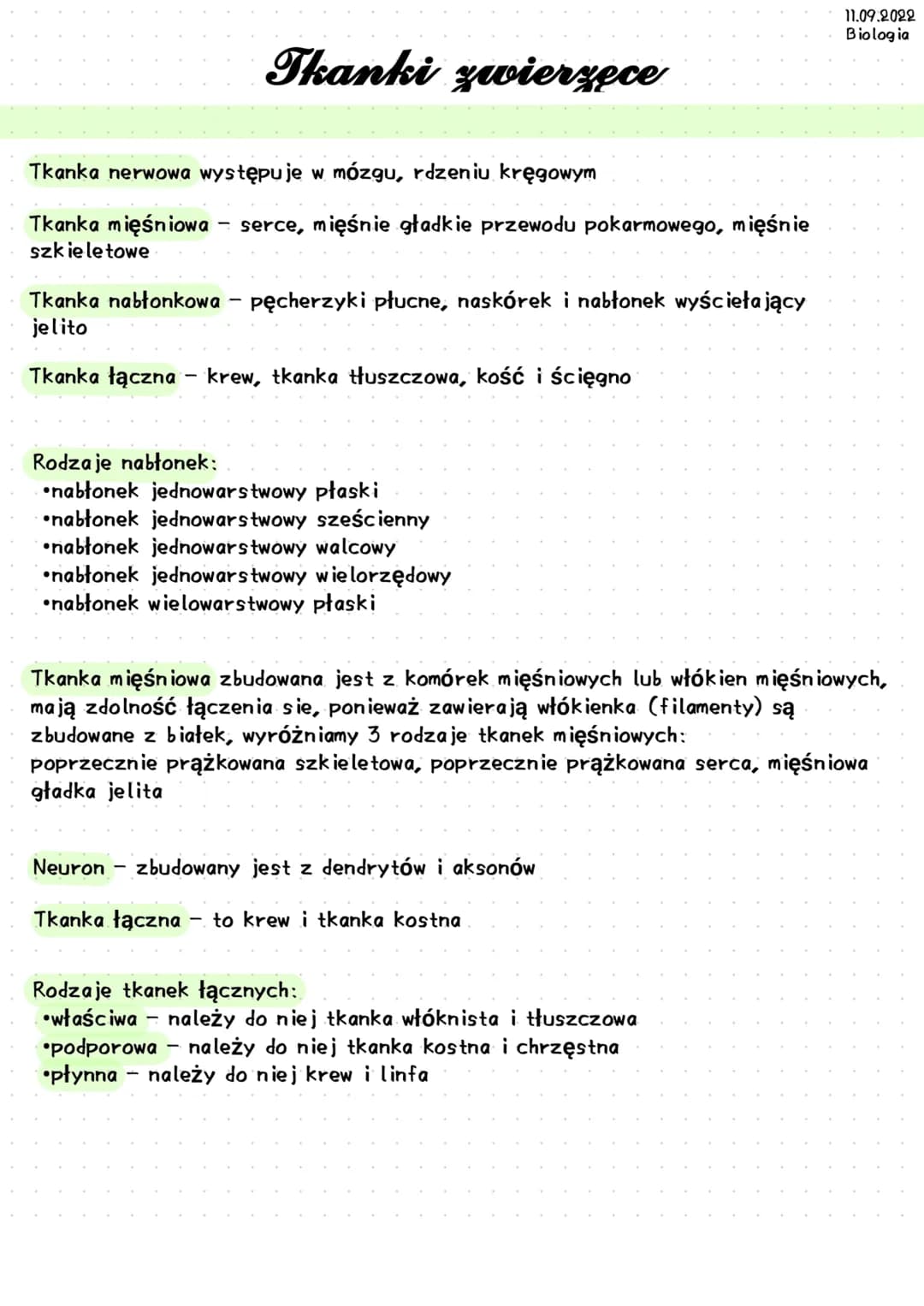 Tkanki zwierzęce
Tkanka nerwowa występuje w mózgu, rdzeniu kręgowym
Tkanka mięśniowa serce, mięśnie gładkie przewodu pokarmowego, mięśnie
sz
