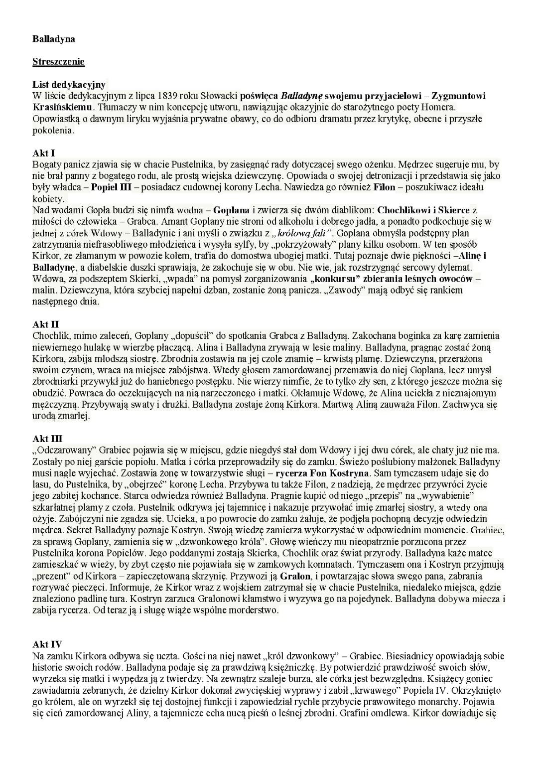 Analiza i streszczenie 'Balladyny'