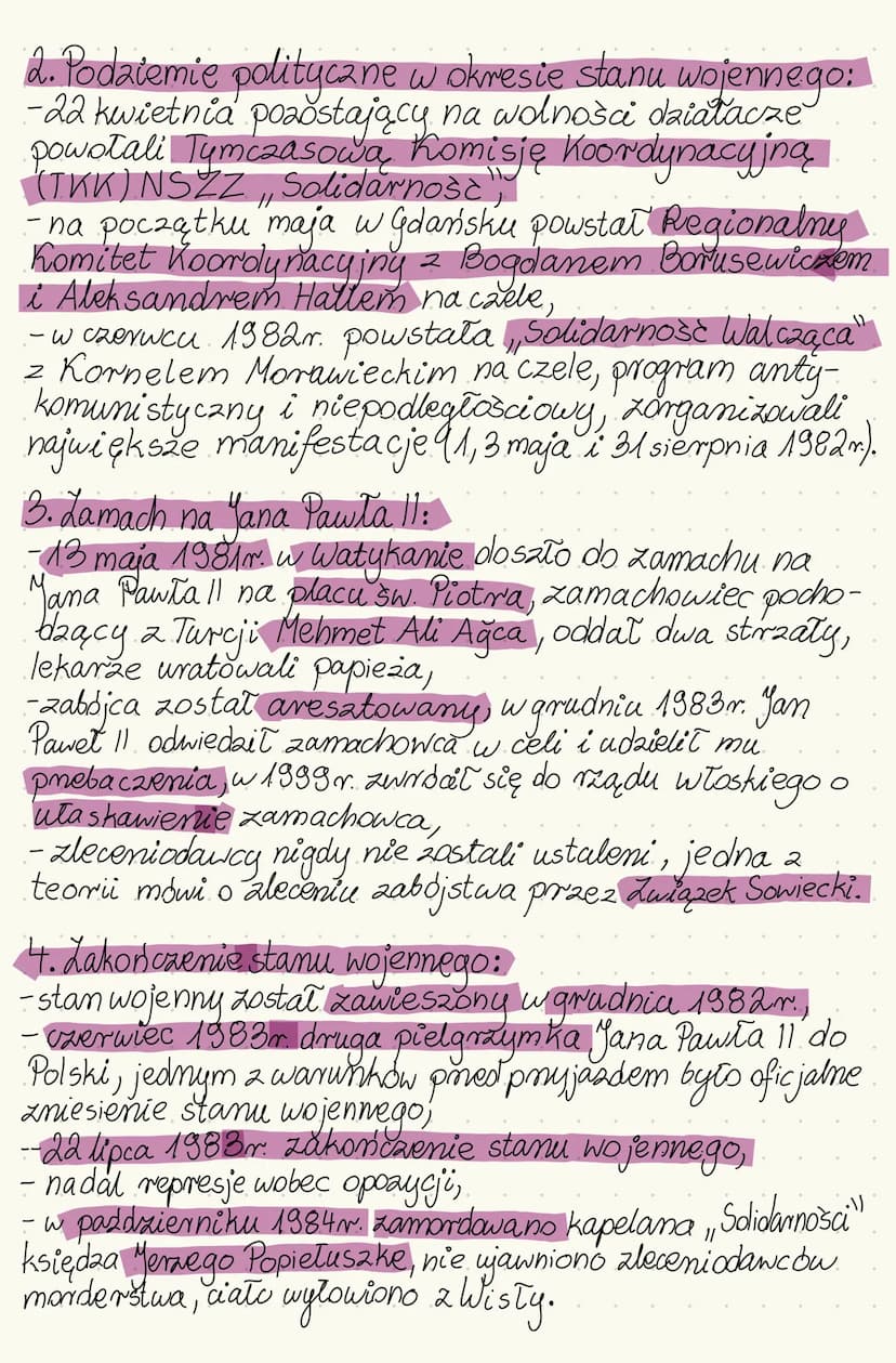 Stan wojenny
w Polsce
-
1. Wprowadzenie stanu wojennego w Polsce:
w niedziele 13 grudnia w porannym przemó-
wieniu gen. Wojciech Jaruzelski 