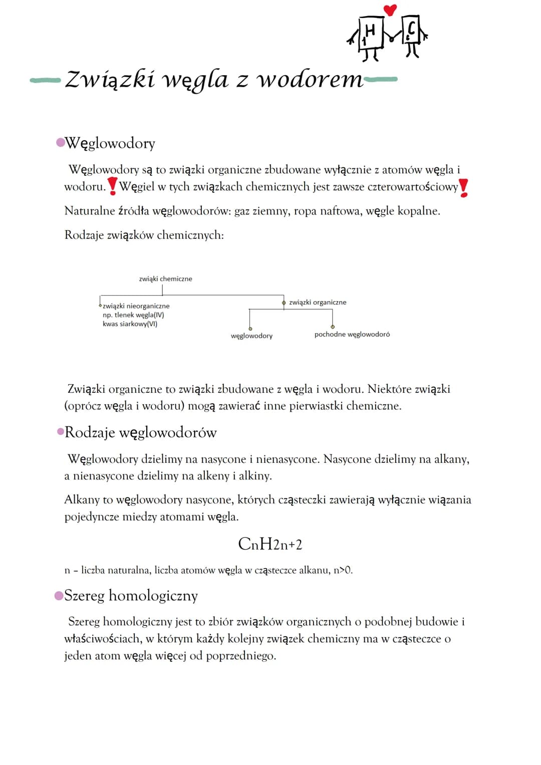 Związki węgla z wodorem
Węglowodory
Węglowodory są to związki organiczne zbudowane wyłącznie z atomów węgla i
wodoru. Węgiel w tych związkac